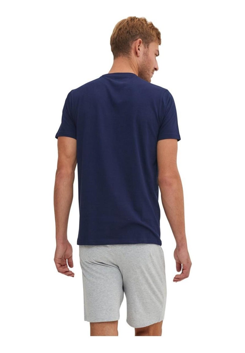 Ensemble pyjama court tshirt col rond homme en coton serge blanco Bleu - Kiabi