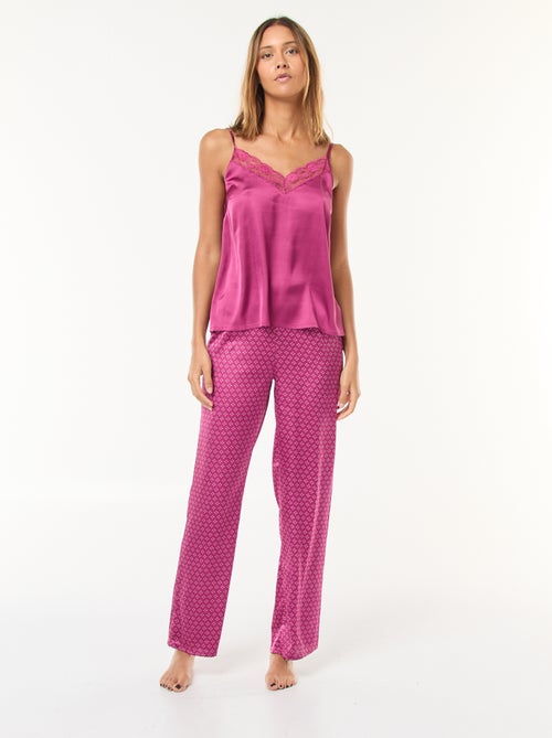 Ensemble pyjama débardeur + pantalon satiné - 2 pièces - Kiabi