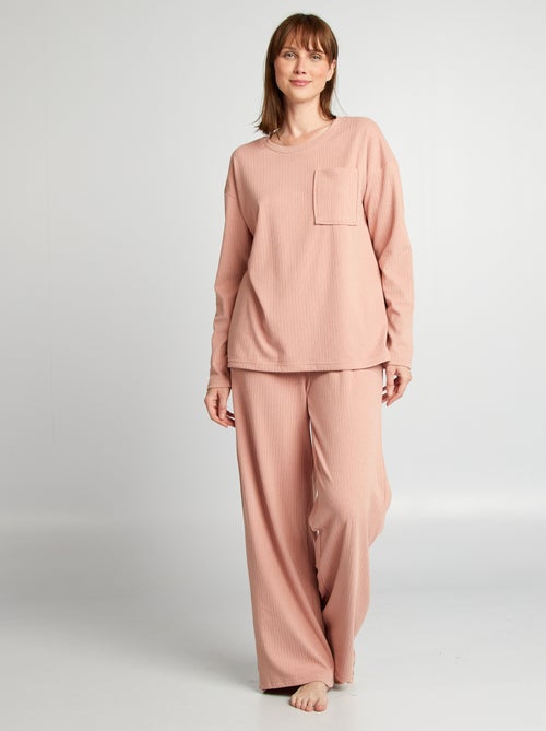 Ensemble pyjama effet côtelé maille douce - Kiabi