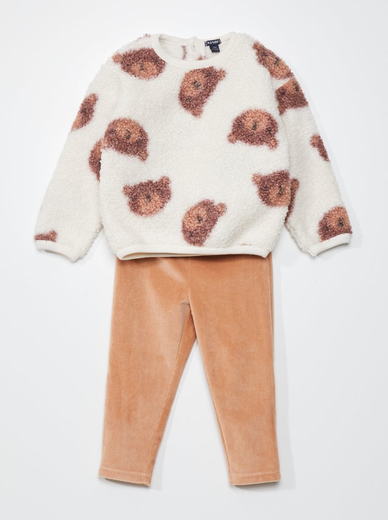 Ensemble pyjama effet moutonné et velours - 2 pièces Beige - Kiabi