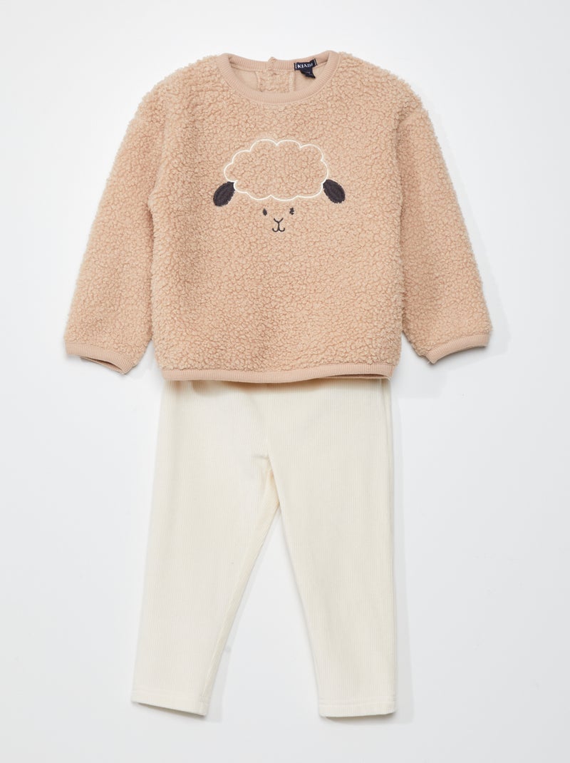 Ensemble pyjama effet moutonné et velours - 2 pièces Beige - Kiabi