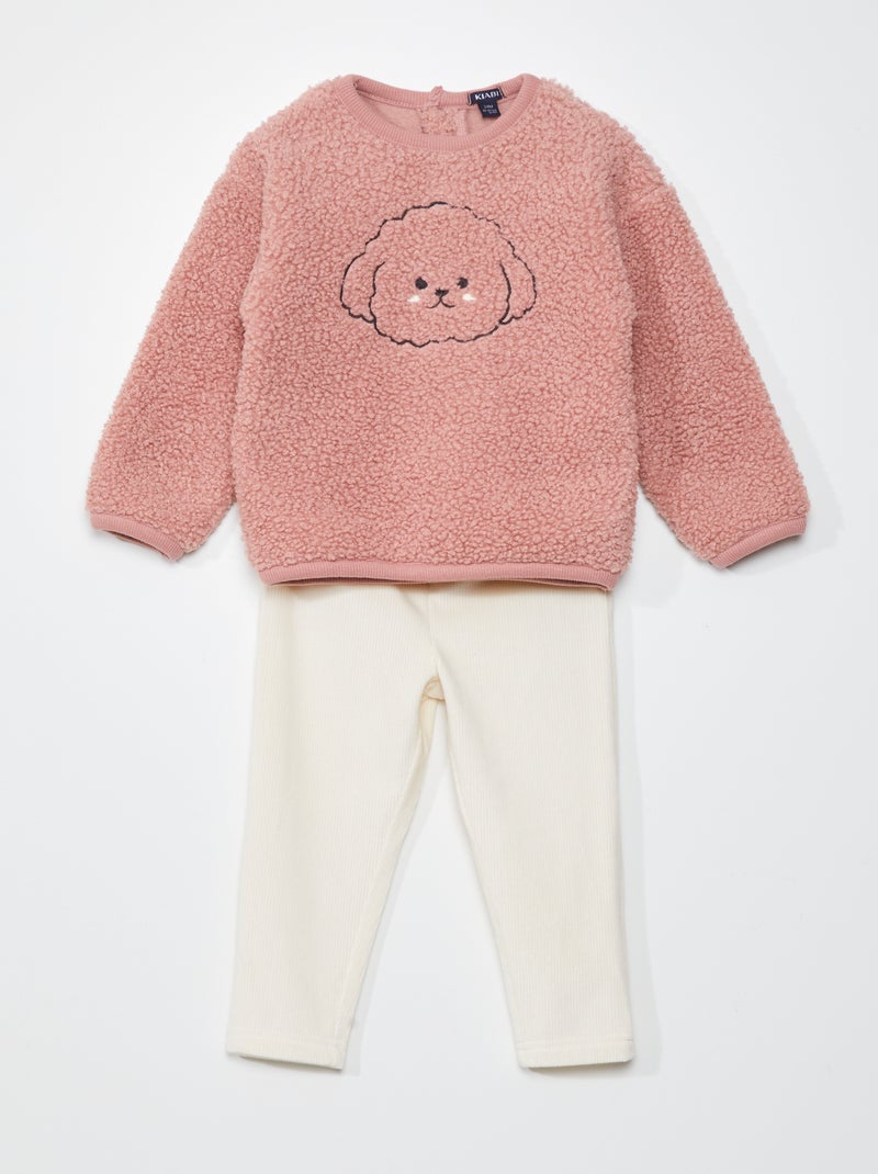 Ensemble pyjama effet moutonné et velours - 2 pièces Rose - Kiabi