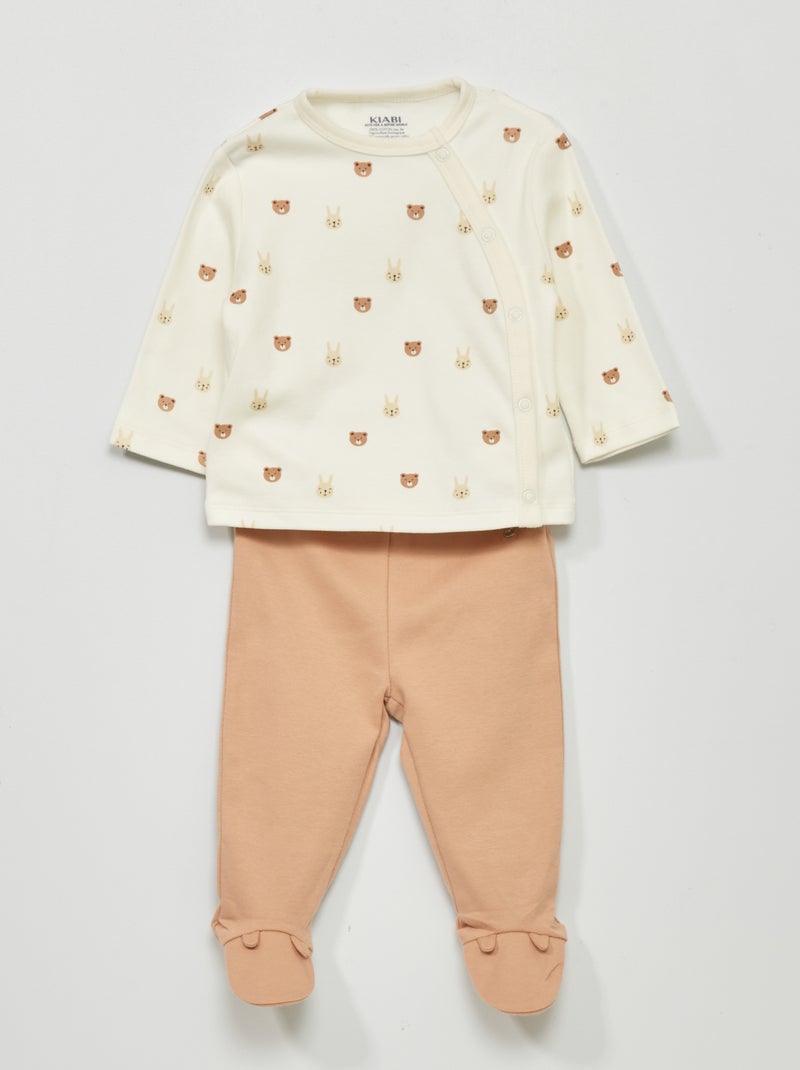 Ensemble pyjama en interlock - 2 pièces Ecru/beige - Kiabi