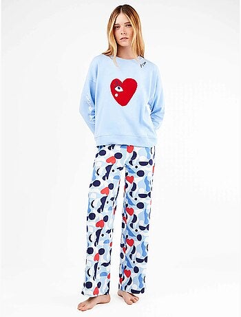 Ensemble pyjama en interlock à motifs coeurs