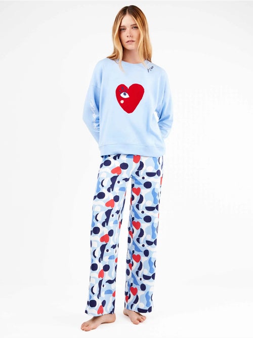 Ensemble pyjama en interlock à motifs coeurs - Kiabi