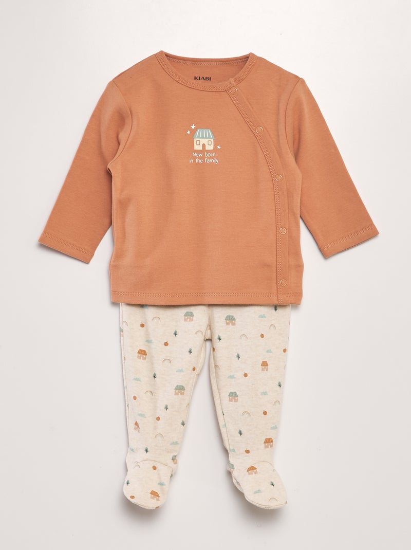 Ensemble pyjama en jersey Orange/beige - Kiabi