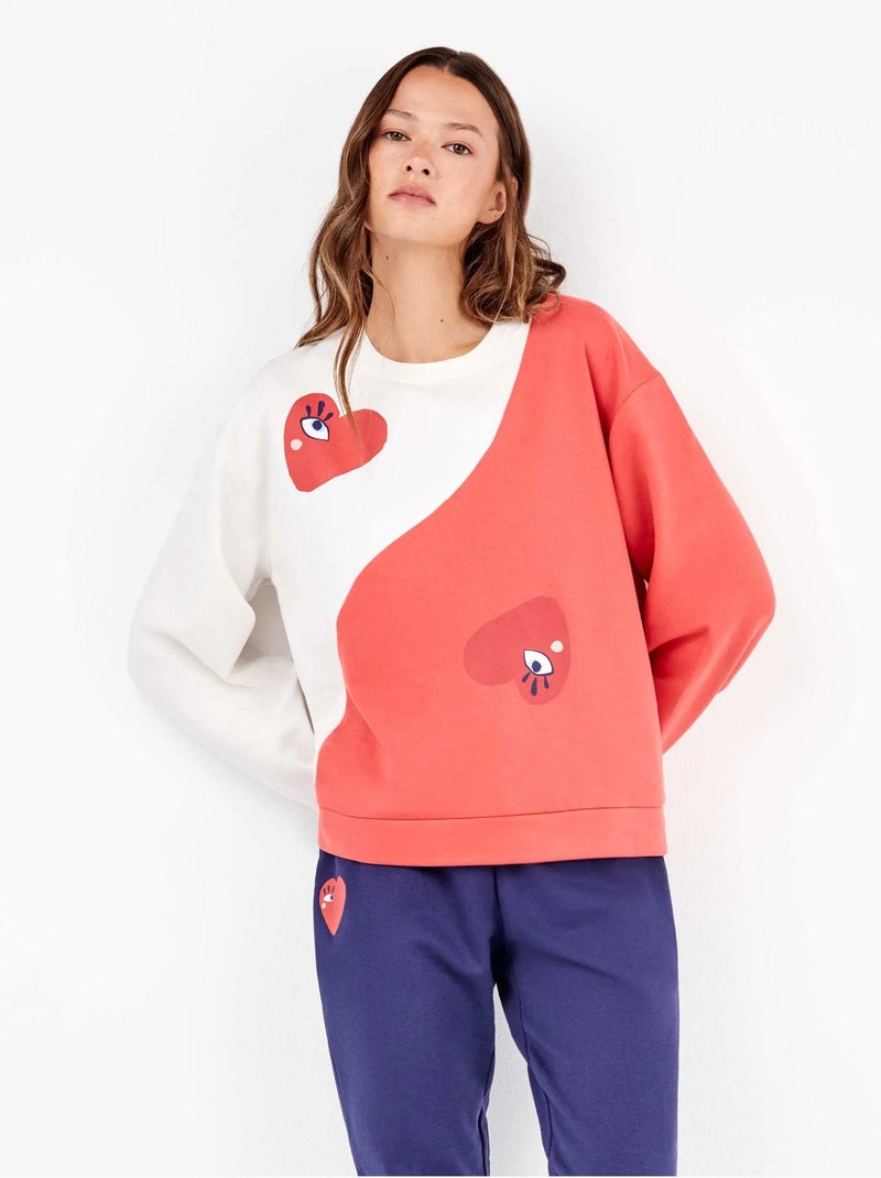 Ensemble pyjama en peluche éponge motifs coeurs Ecru - Kiabi