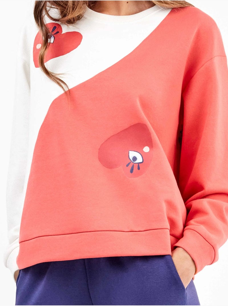Ensemble pyjama en peluche éponge motifs coeurs Ecru - Kiabi