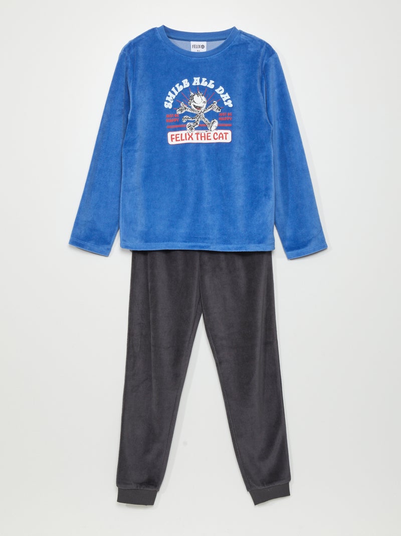 Ensemble pyjama en velours 'Felix the cat'  - 2 pièces Bleu - Kiabi