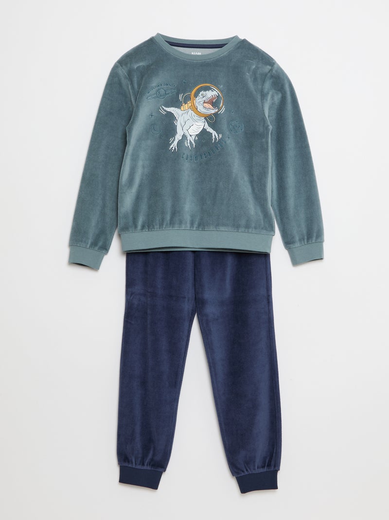 Ensemble pyjama en velours imprimé sweat + pantalon - 2 pièces Bleu - Kiabi