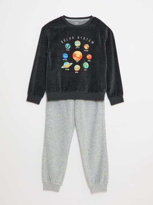 Ensemble pyjama en velours imprimé sweat + pantalon - 2 pièces - Kiabi