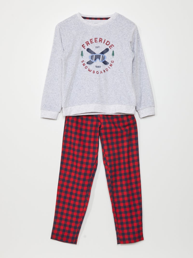 Ensemble pyjama en velours t-shirt + pantalon - 2 pièces Gris/rouge - Kiabi