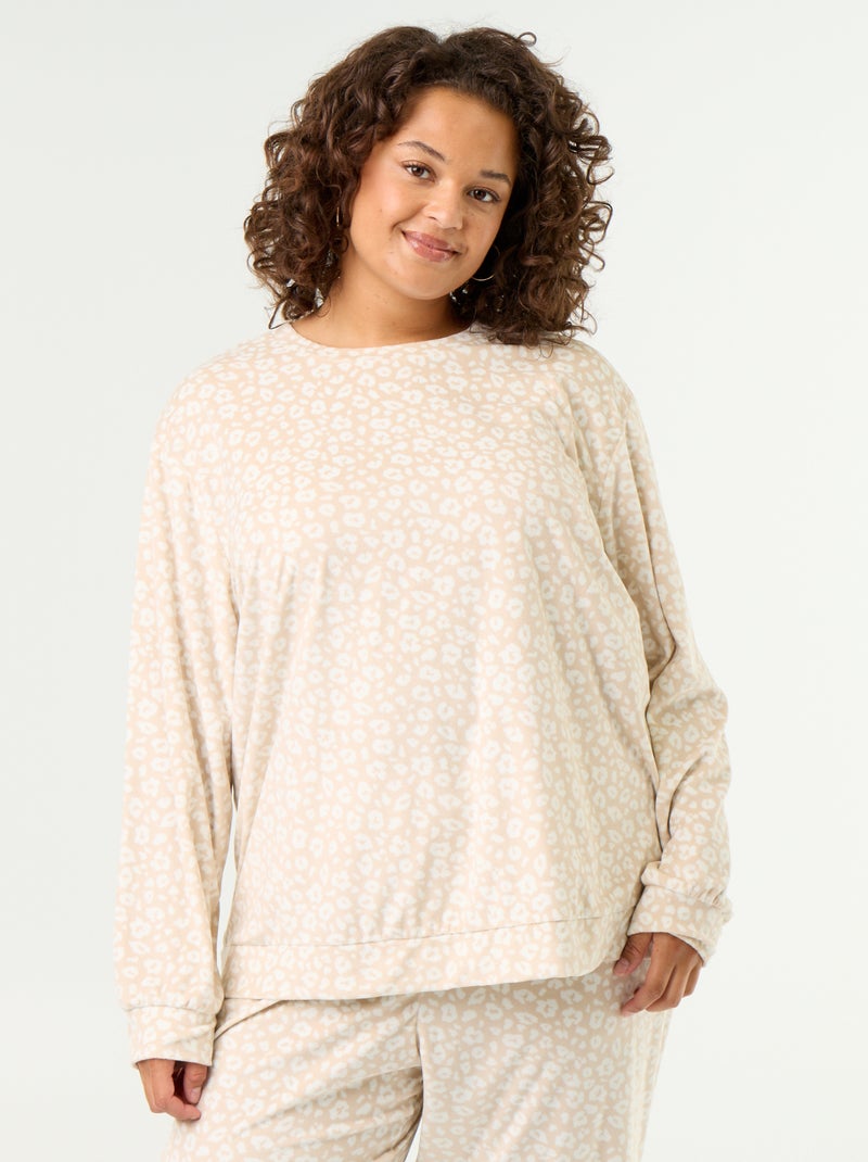 Ensemble pyjama long 2 pièces imprimé en polaire Beige - Kiabi
