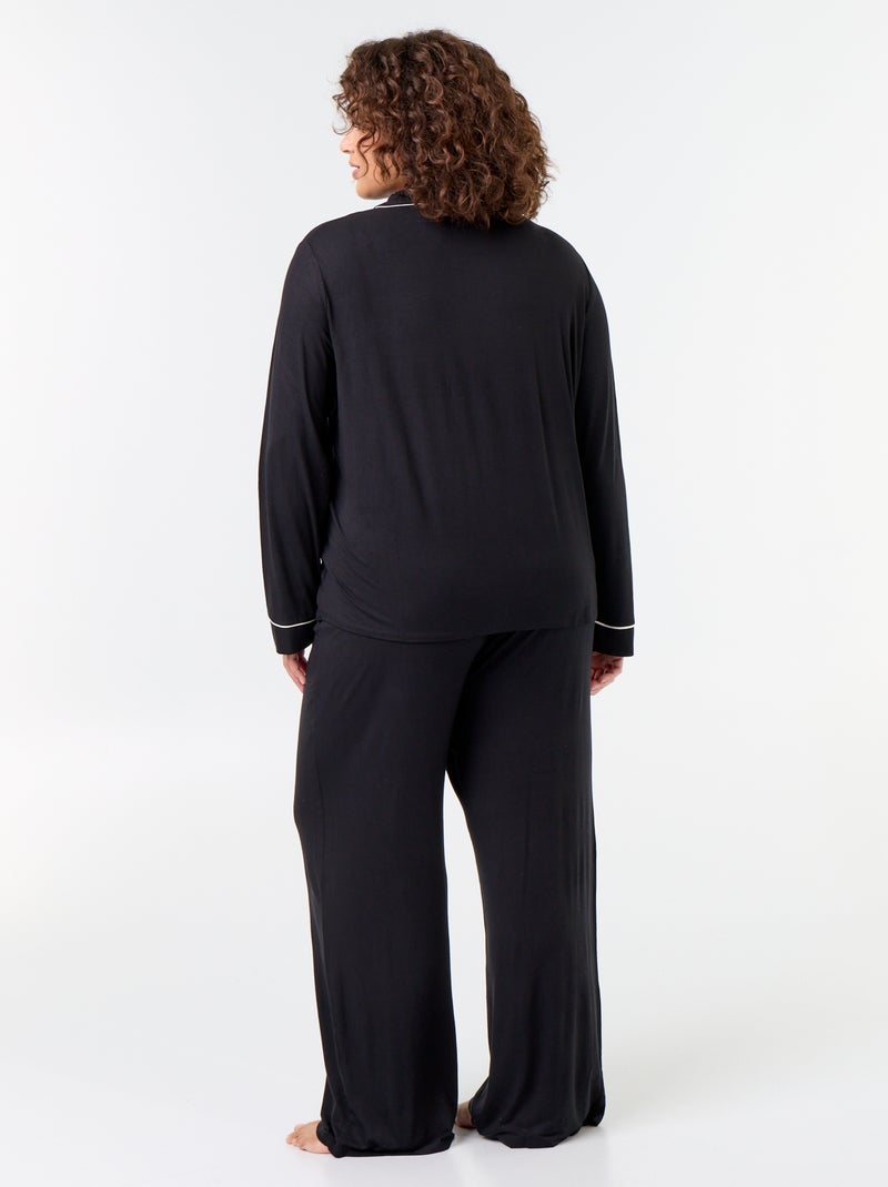 Ensemble pyjama long chemise + pantalon - 2 pièces Noir - Kiabi