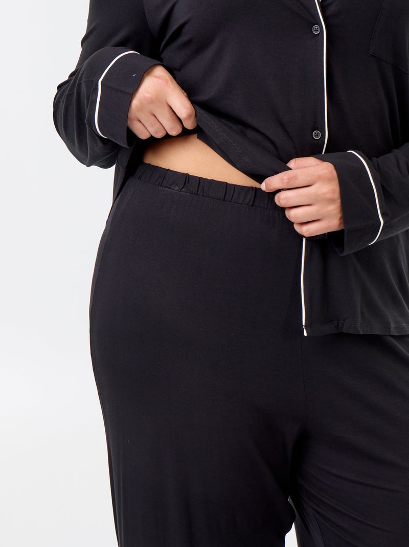 Ensemble pyjama long chemise + pantalon - 2 pièces Noir - Kiabi