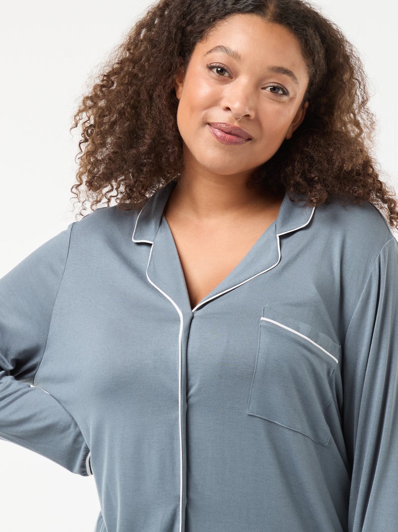 Ensemble pyjama long chemisier + pantalon - 2 pièces Gris - Kiabi