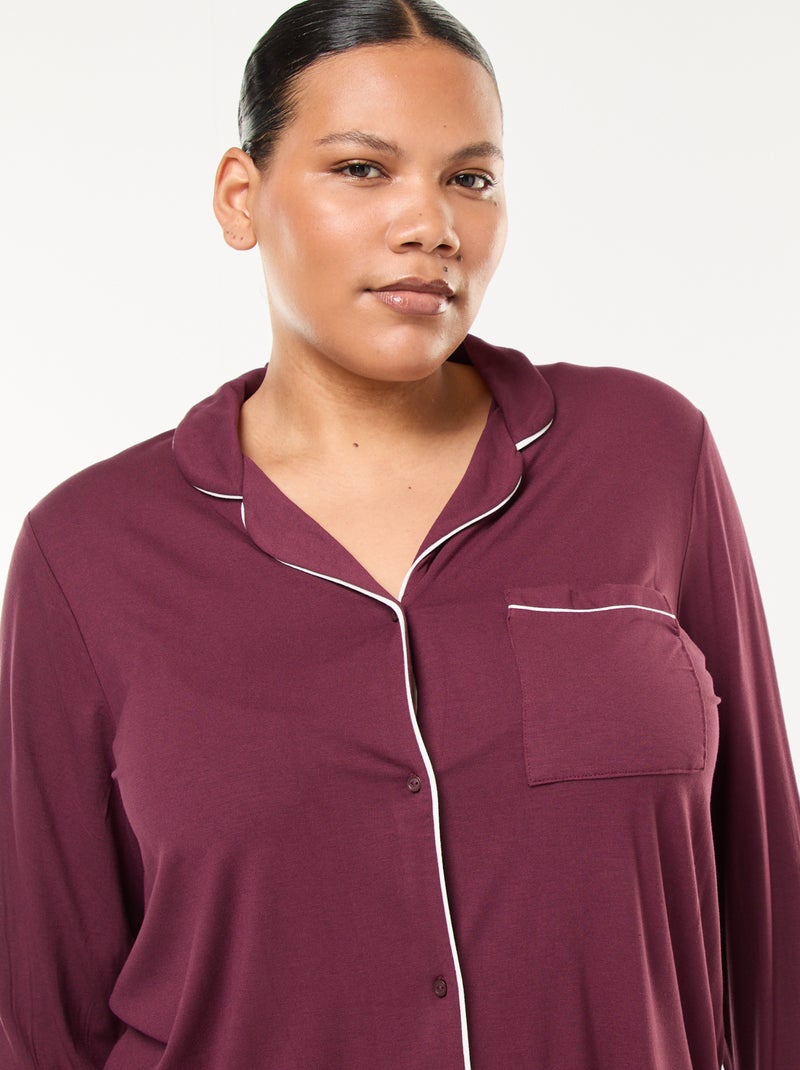 Ensemble pyjama long chemisier + pantalon - 2 pièces Rouge - Kiabi