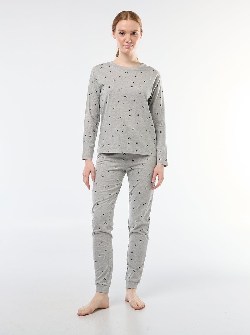 Ensemble pyjama long en coton - 2 pièces Gris - Kiabi
