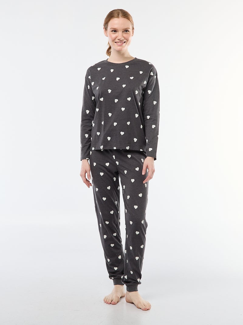 Ensemble pyjama long en coton - 2 pièces Gris foncé - Kiabi