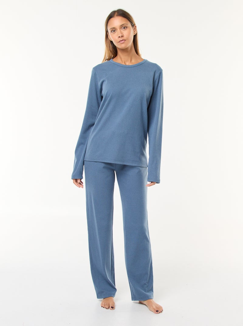 Ensemble pyjama long en maille - 2 pièces Bleu - Kiabi