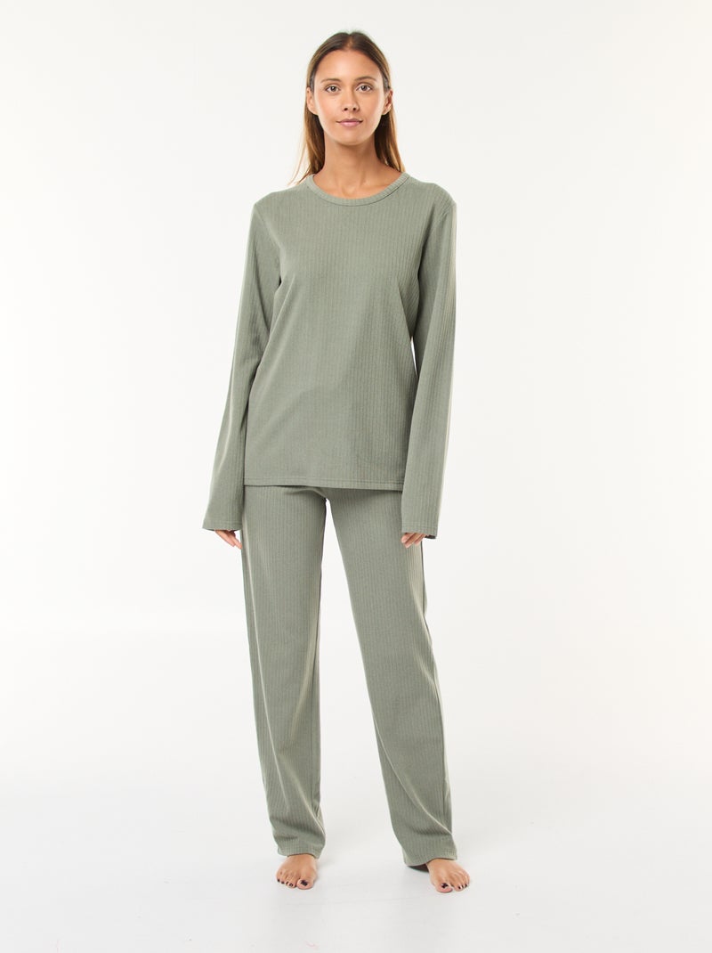 Ensemble pyjama long en maille - 2 pièces Kaki - Kiabi
