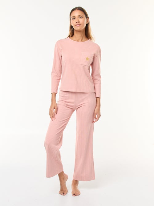 Ensemble pyjama long en maille - 2 pièces - Kiabi