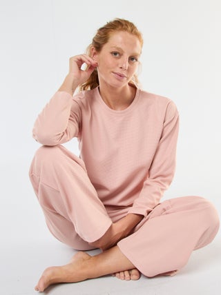 Ensemble pyjama long en maille gaufrée - 2 pièces