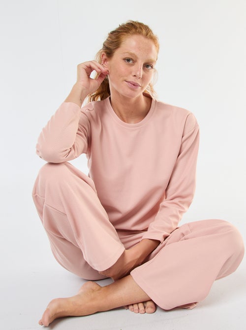 Ensemble pyjama long en maille gaufrée - 2 pièces - Kiabi
