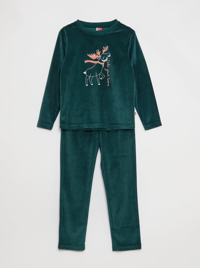 Ensemble pyjama long en velours - 2 pièces Vert - Kiabi