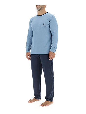Ensemble pyjama long homme en coton uni logo poitrine pierre cardin
