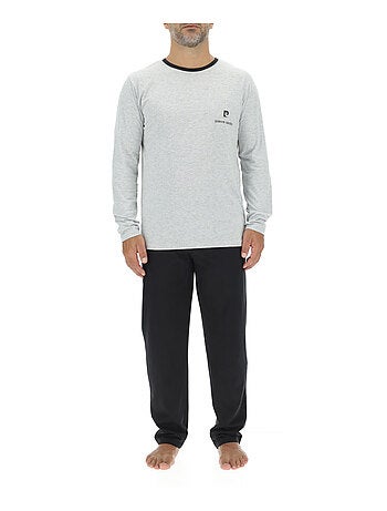 Ensemble pyjama long homme en coton uni logo poitrine pierre cardin