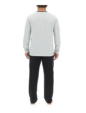 Ensemble pyjama long homme en coton uni logo poitrine pierre cardin
