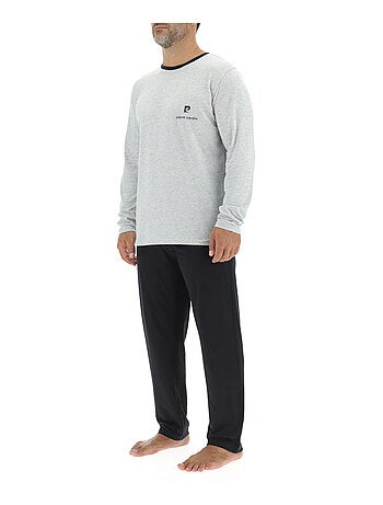 Ensemble pyjama long homme en coton uni logo poitrine pierre cardin