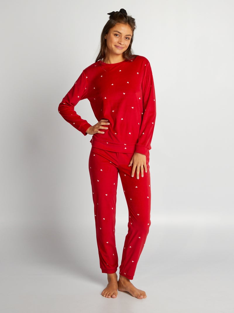 Ensemble pyjama long matière douce - 2 pièces Rouge - Kiabi