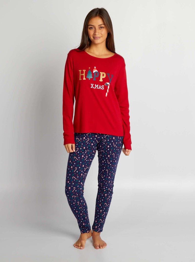 Ensemble pyjama long 'noël' - 2 pièces blanc/rouge - Kiabi