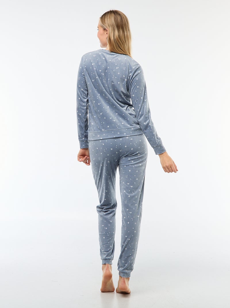 Ensemble pyjama long polaire t-shirt + pantalon -  2 pièces Bleu - Kiabi