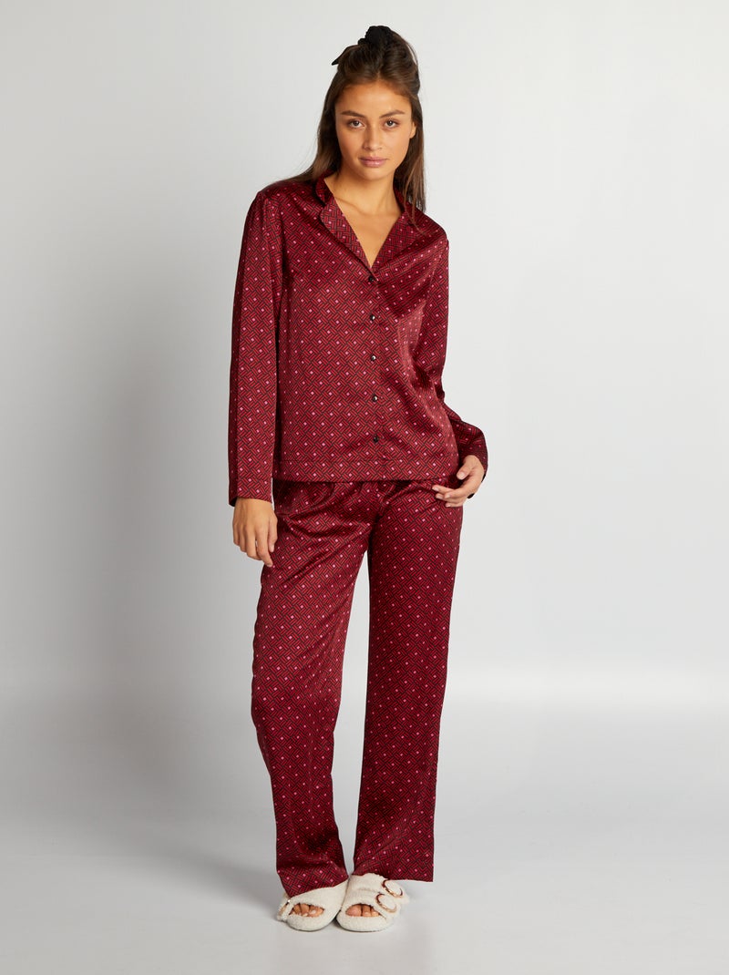 Ensemble pyjama long  satiné - 2 pièces Rouge - Kiabi