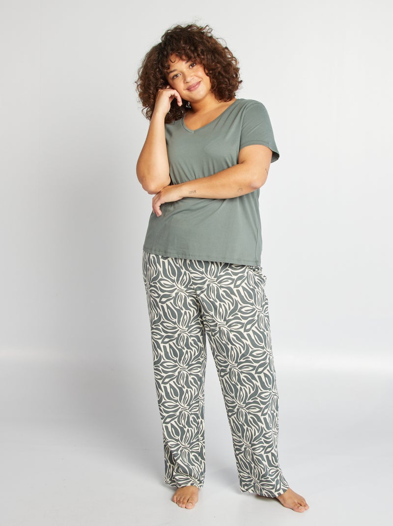 Ensemble pyjama long t-shirt + pantalon - 2 pièces Vert - Kiabi