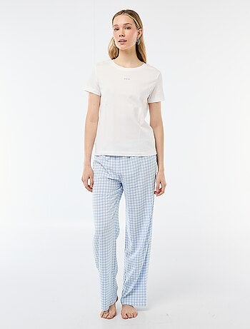Ensemble pyjama long t-shirt + pantalon à carreaux - 2 pièces