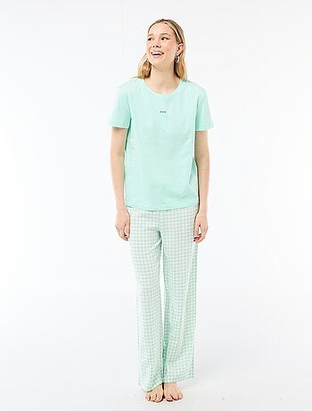 Ensemble pyjama long t-shirt + pantalon à carreaux - 2 pièces
