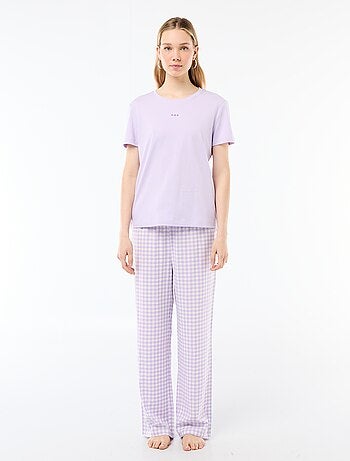 Ensemble pyjama long t-shirt + pantalon à carreaux - 2 pièces