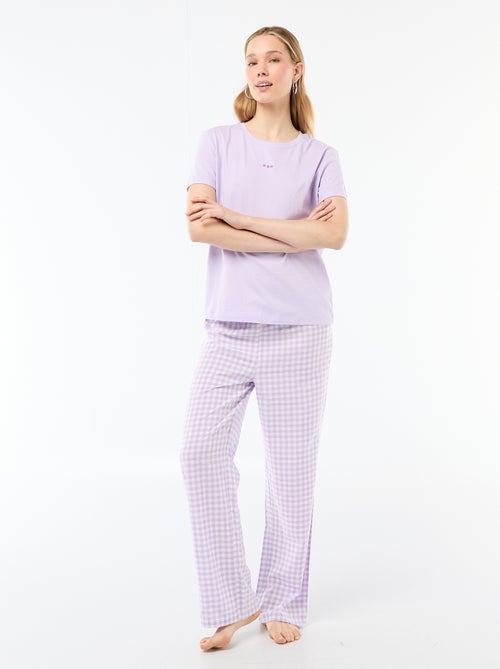 Ensemble pyjama long t-shirt + pantalon à carreaux -  2 pièces - Kiabi