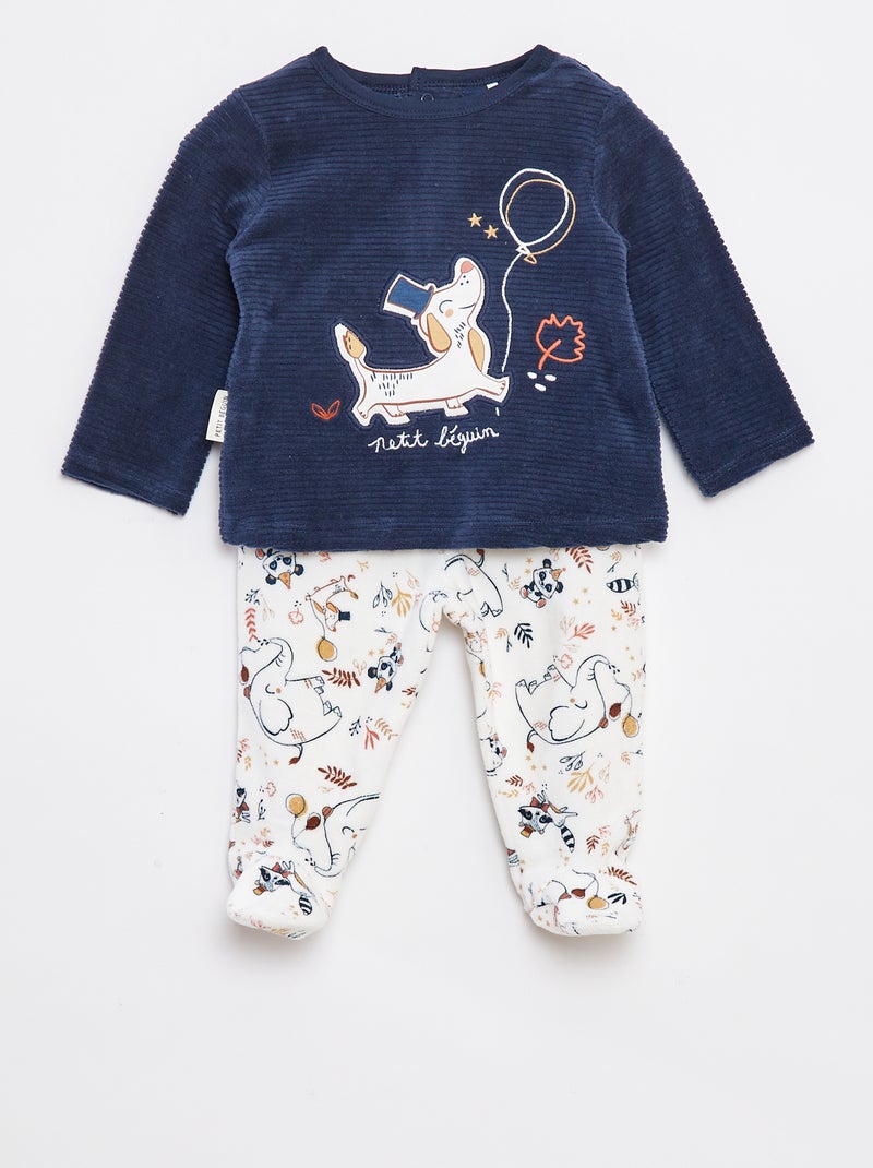 Ensemble pyjama long t-shirt + pantalon avec pieds en polaire - 2 pièces Beige - Kiabi
