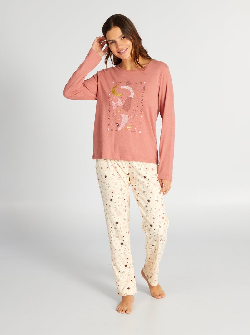 Ensemble pyjama long t-shirt + pantalon en jersey - 2 pièces Orange - Kiabi