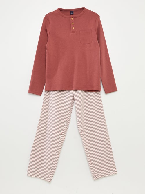 Ensemble pyjama long t-shirt + pantalon en popeline - 2 pièces - Kiabi