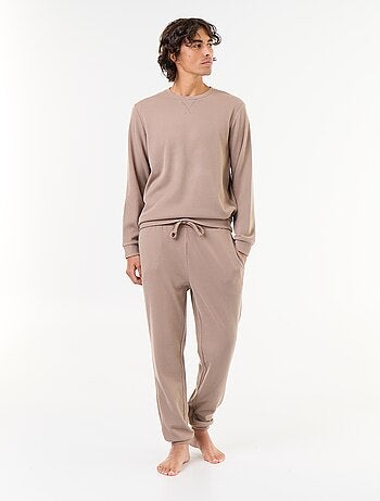 Ensemble pyjama long t-shirt + pantalon gaufrés - 2 pièces