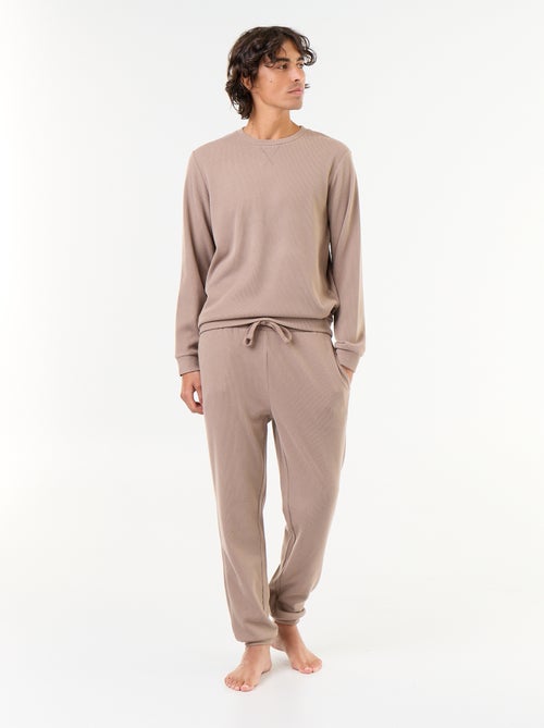 Ensemble pyjama long t-shirt + pantalon gaufrés - 2 pièces - Kiabi