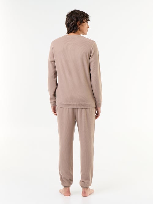 Ensemble pyjama long t-shirt + pantalon gaufrés - 2 pièces - Kiabi