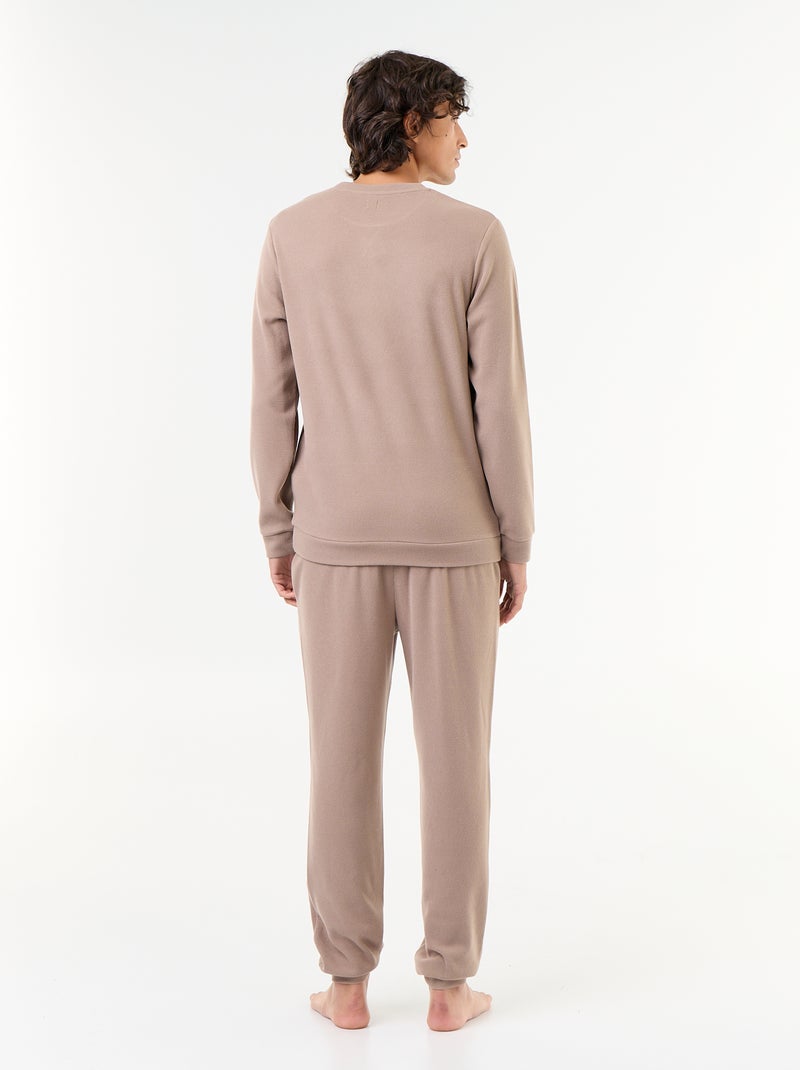 Ensemble pyjama long t-shirt + pantalon gaufrés - 2 pièces Beige - Kiabi