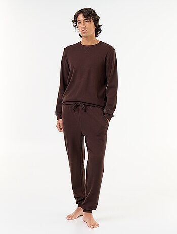 Ensemble pyjama long t-shirt + pantalon gaufrés - 2 pièces